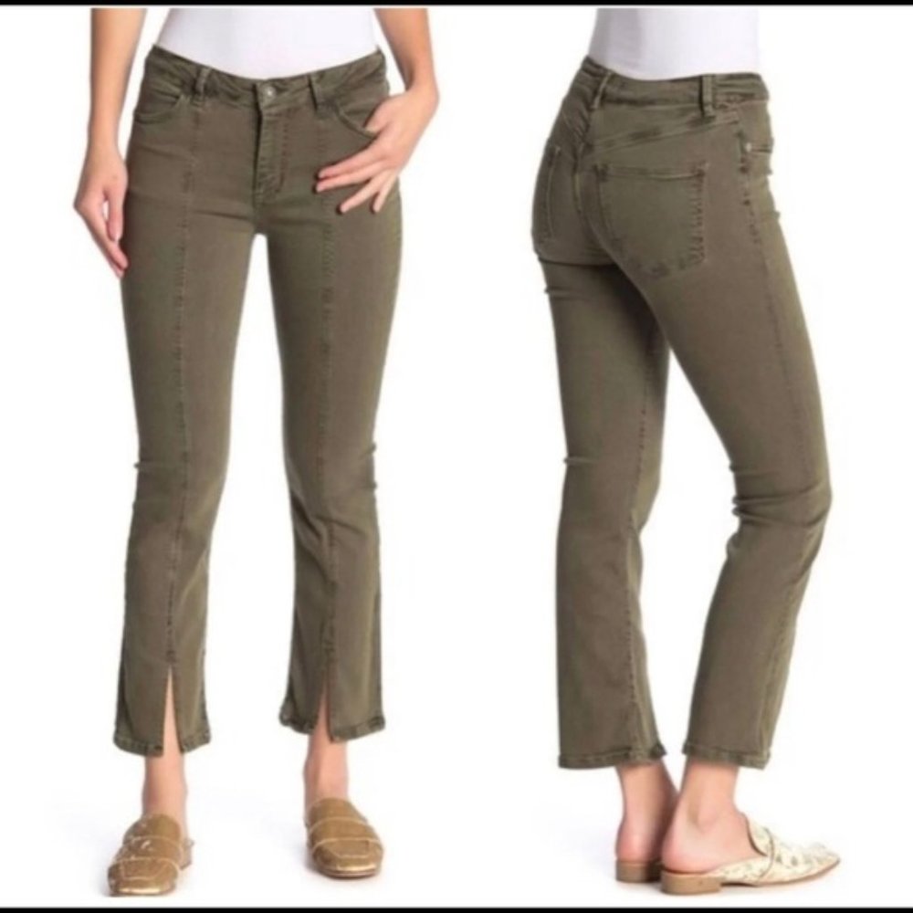 Free People Army Green Crop Slit Bootcut Jeans